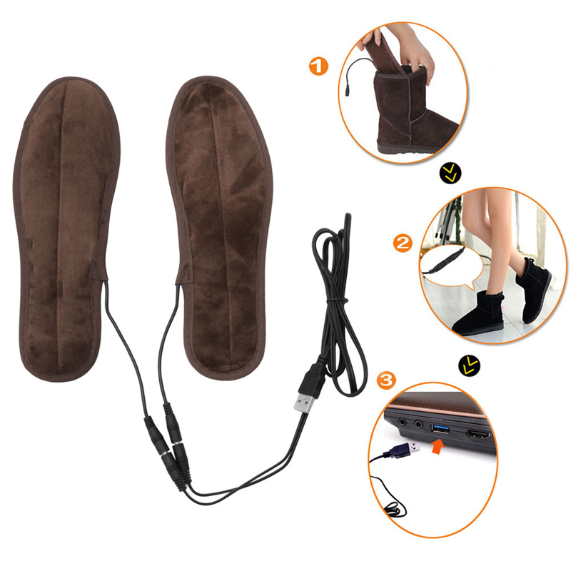 전기 보온 깔창 USB 데이터 라인 플러시 난방 삽입형, 새로운 탄소 섬유 히터 신발 깔창 발 모피 깔창 재가열